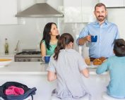 The family having a breakfast
